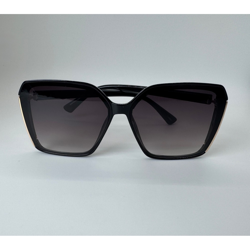 Unbranded Oversized Square Black Gold Sunglasses UV400 Smoke Gradient Lens